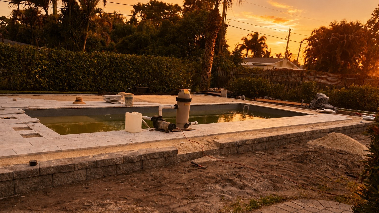 Pool and deck under construction, before finish work